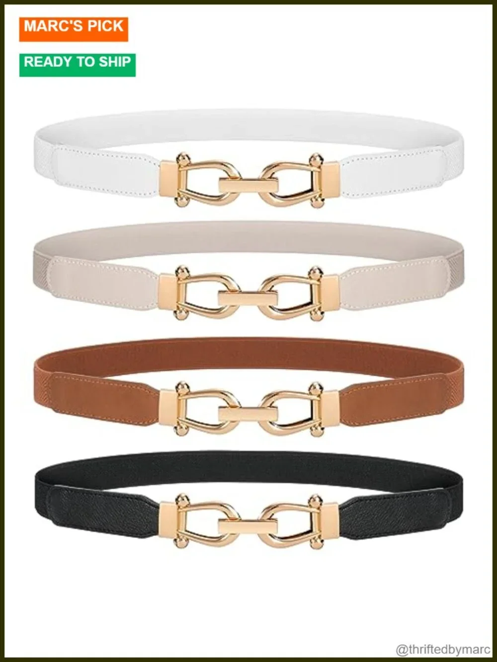 Stretchy Skinny Belt for Dresses Retro Gold Buckle Set of 4
